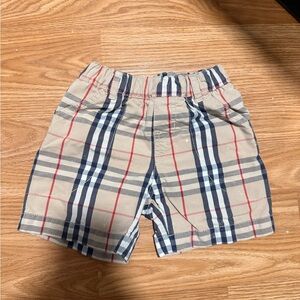 Burberry Beige Plaid Boys' Shorts with Navy and Red Stripes